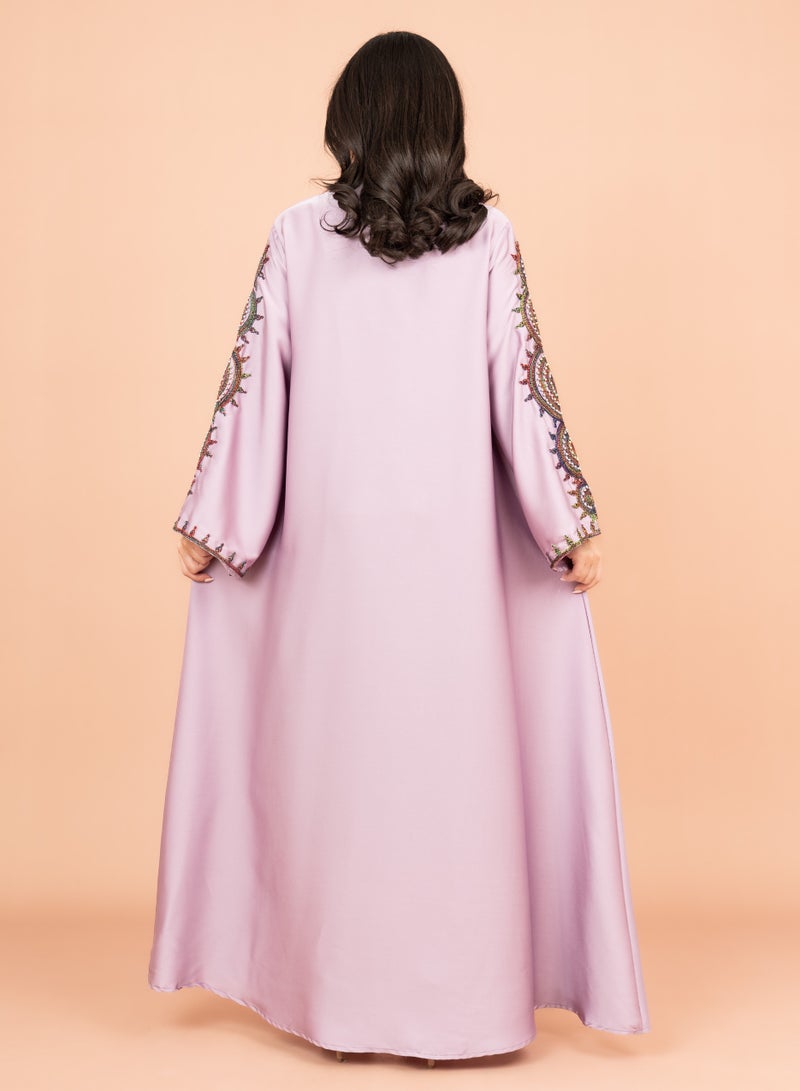 اكسا جلابية مطرزة صلبة بنفسجي - Image 4