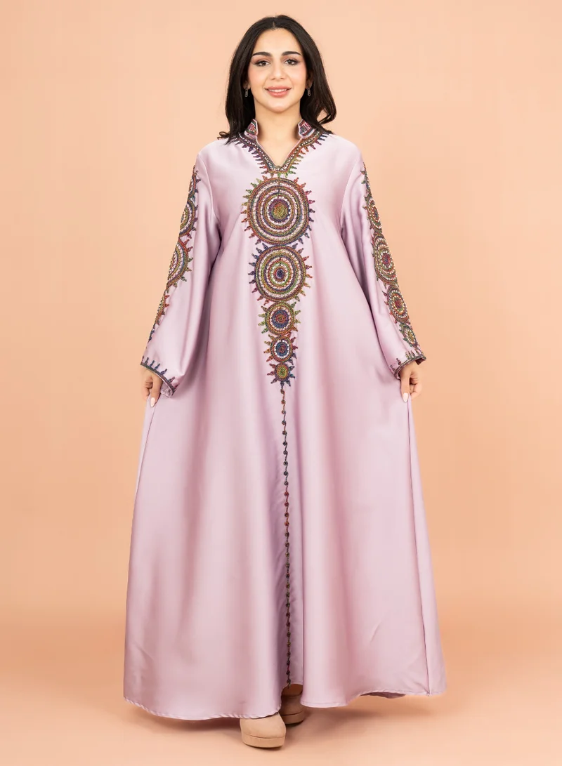 IKKXA Solid Embroidered Jalabiya IK1008 Violet