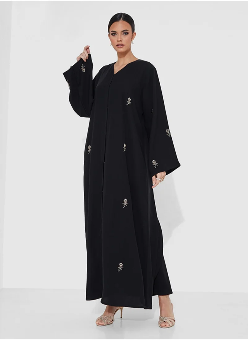 Rosette Abaya Embroidered long Sleeves Abaya