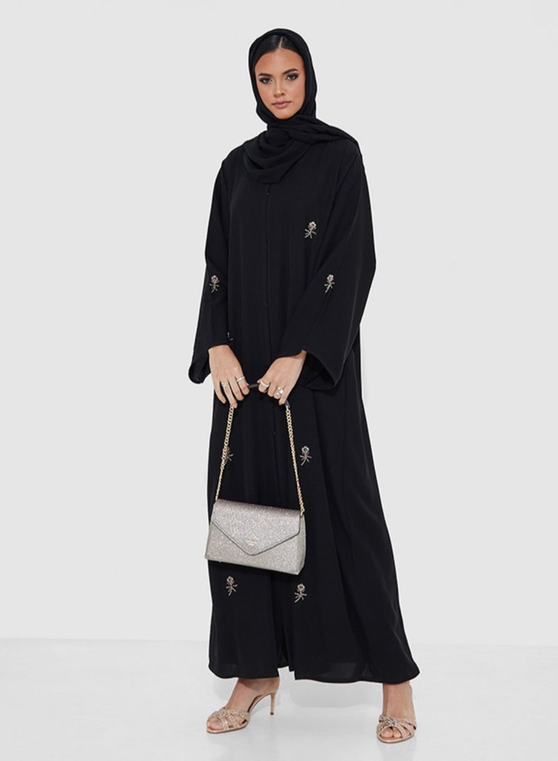 Rosette Abaya Embroidered long Sleeves Abaya  - Image 1