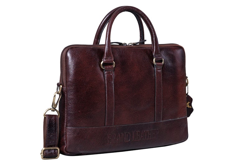Brand Leather براند ليذر Men - حقيبة رسول اللابتوب الصغيرة من الجلد الأصلي للكمبيوتر المحمول/الكروم بوك [بني] - Image 1
