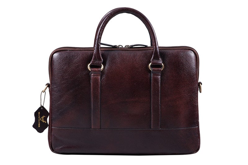 Brand Leather براند ليذر Men - حقيبة رسول اللابتوب الصغيرة من الجلد الأصلي للكمبيوتر المحمول/الكروم بوك [بني] - Image 2