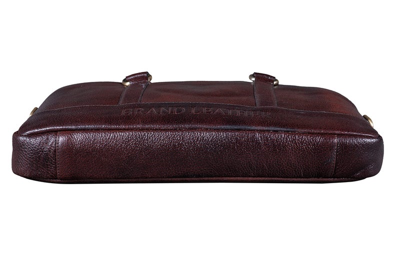 Brand Leather براند ليذر Men - حقيبة رسول اللابتوب الصغيرة من الجلد الأصلي للكمبيوتر المحمول/الكروم بوك [بني] - Image 4