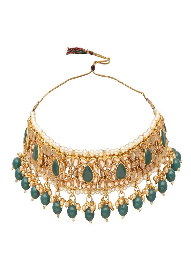 Bodha Traditional Indian Gold Plated Kundan Pearl Choker Bridal Necklace Combo Jewelry Set With Tikka and Earrings for Women (SJN_59_G) - Image 2