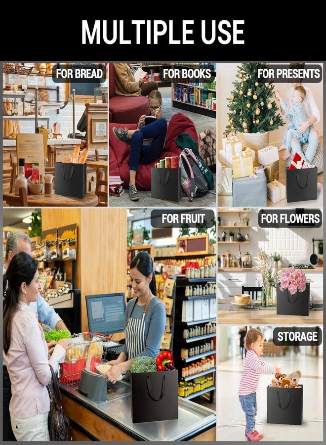 EUSOAR أكياس تغليف هدايا صغيرة من EUSOAR، عبوة من 50 كيسًا، مقاس 8.6 × 3.9 × 7 بوصات، أكياس ورقية سوداء بمقابض، حقائب متينة لحفلات الزفاف، والبقالة، والمتاجر، وتجارة التجزئة، والأعمال التجارية، وتوزيعات الحفلات، وحفلات استقبال المولود، وأعياد الميلاد. - Image 4
