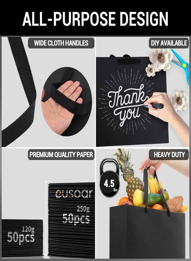 EUSOAR أكياس تغليف هدايا صغيرة من EUSOAR، عبوة من 50 كيسًا، مقاس 8.6 × 3.9 × 7 بوصات، أكياس ورقية سوداء بمقابض، حقائب متينة لحفلات الزفاف، والبقالة، والمتاجر، وتجارة التجزئة، والأعمال التجارية، وتوزيعات الحفلات، وحفلات استقبال المولود، وأعياد الميلاد. - Image 3