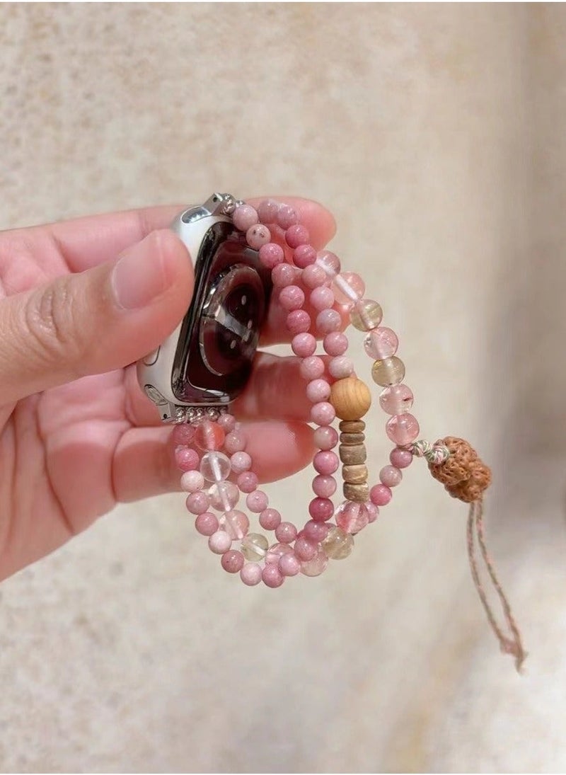 Cherry pink beaded elastic sports strap and Apple Watch series suitable for Apple strap 7/8/9E 41mm - Image 3