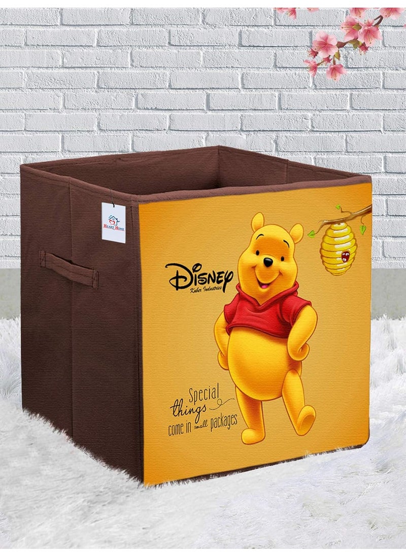 Kuber Industries Heart Home Disney Winnie-The-Pooh Print Non Woven Fabric Foldable Large Size Cloth Storage Box Toy, Books Wardrobe Organiser Cube with Handle (Brown)-HEART10789  - Image 2