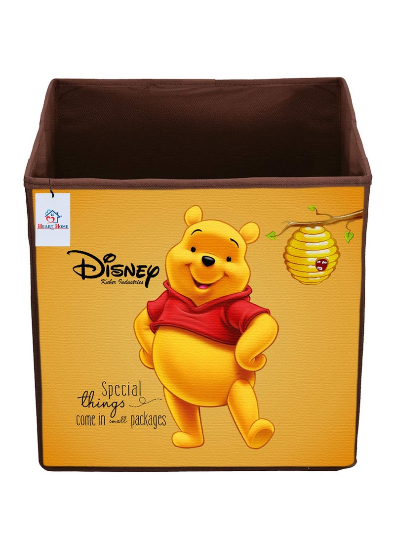 Kuber Industries Heart Home Disney Winnie-The-Pooh Print Non Woven Fabric Foldable Large Size Cloth Storage Box Toy, Books Wardrobe Organiser Cube with Handle (Brown)-HEART10789  - Image 1