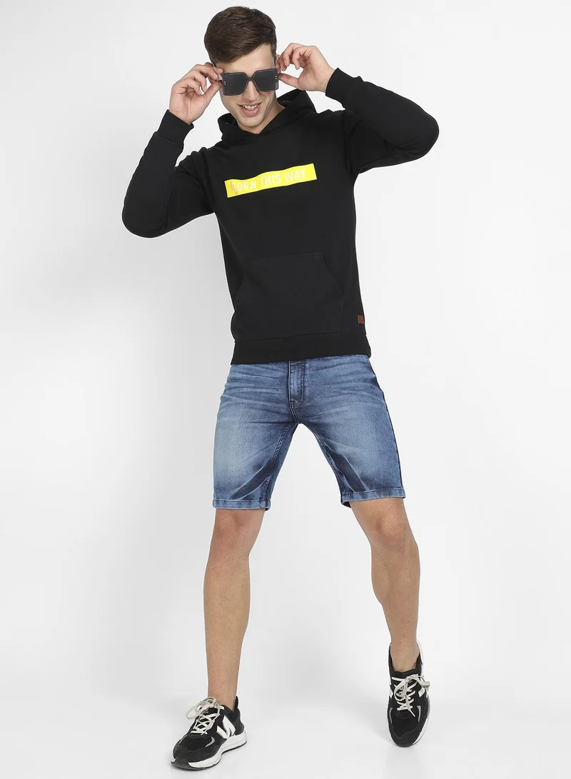Campus Sutra Men's Black Born This Way Hoodie With Kangaroo Pocket