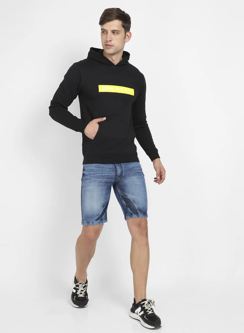 Campus Sutra Men's Black Born This Way Hoodie With Kangaroo Pocket