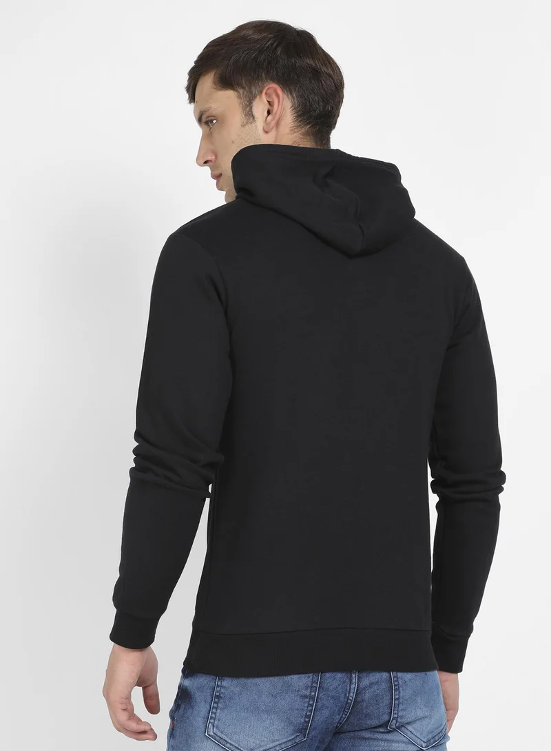 Campus Sutra Men's Black Born This Way Hoodie With Kangaroo Pocket