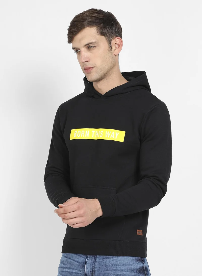 Campus Sutra Men's Black Born This Way Hoodie With Kangaroo Pocket