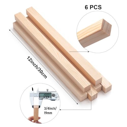 Coowayze Square Wooden Dowel Rods, 6 PCS 3/4" x 12" Square Wood Dowel Rods Wooden Sticks for Crafts, Unfinished Hardwood Sticks Wood Strips for Woodworking, Crafting, Arts and DIYers, Home Decor, Model Making - Image 2
