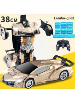Gesture Gravity Sensing Remote Control One-click Transformation Car Voice Control Transformation Dinosaur Robot Rechargeable Toy-Color:Rambo Gold-Proportion:1:12