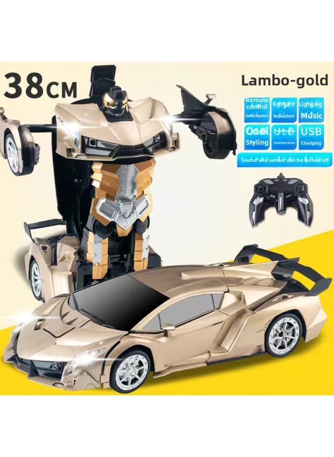 Generic Gesture Gravity Sensing Remote Control One-click Transformation Car Voice Control Transformation Dinosaur Robot Rechargeable Toy-Color:Rambo Gold-Proportion:1:12  - Image 1