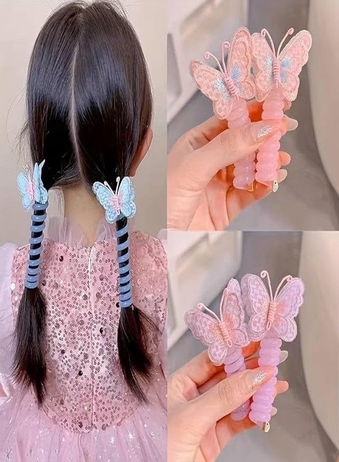 El Regalo 5PCs Colorful Butterfly Telephone Wire Coil Hair Ties for Girls Kids - Waterproof Elastic Rubber Ponytail Holder, Spiral Hair Accessories - Image 3