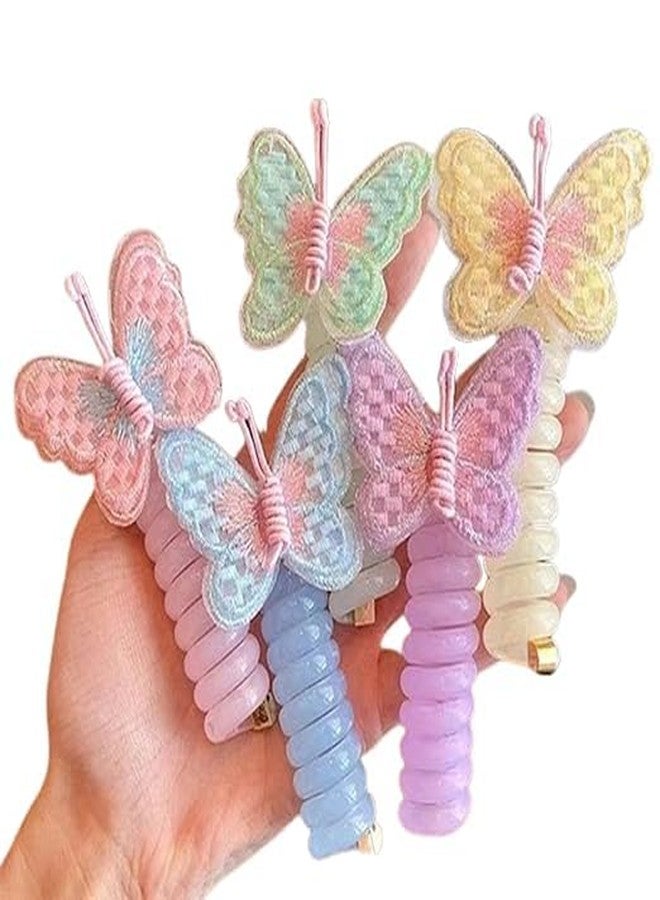 El Regalo 5PCs Colorful Butterfly Telephone Wire Coil Hair Ties for Girls Kids - Waterproof Elastic Rubber Ponytail Holder, Spiral Hair Accessories - Image 1
