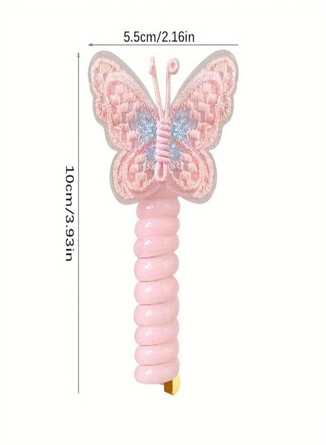 El Regalo 5PCs Colorful Butterfly Telephone Wire Coil Hair Ties for Girls Kids - Waterproof Elastic Rubber Ponytail Holder, Spiral Hair Accessories - Image 5