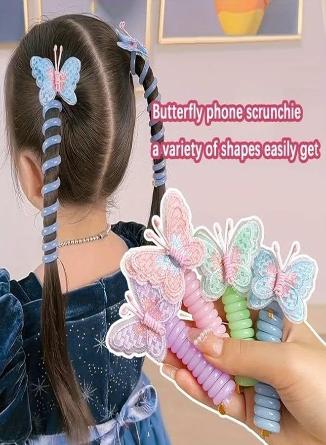 El Regalo 5PCs Colorful Butterfly Telephone Wire Coil Hair Ties for Girls Kids - Waterproof Elastic Rubber Ponytail Holder, Spiral Hair Accessories - Image 2