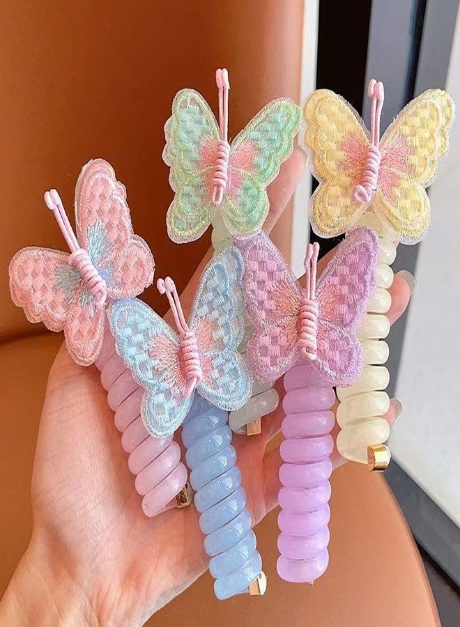 El Regalo 5PCs Colorful Butterfly Telephone Wire Coil Hair Ties for Girls Kids - Waterproof Elastic Rubber Ponytail Holder, Spiral Hair Accessories - Image 4