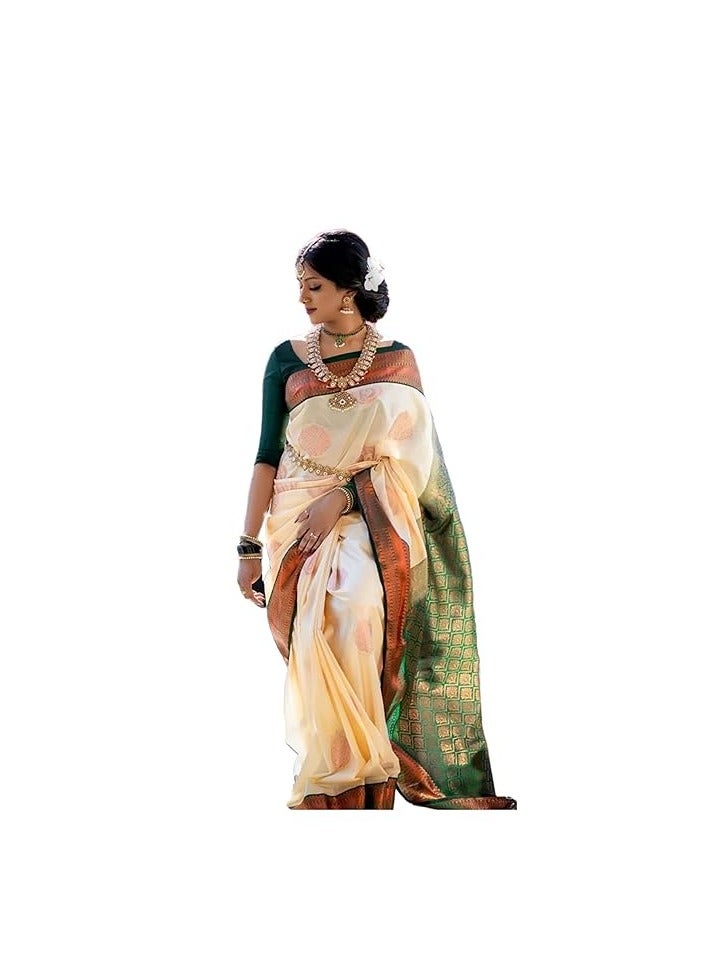 مملكة الإكسسوارات ساري نسائي من أكسسورايز كينغدوم مصنوع من الحرير الناعم المنسوج من كانجيفارام مع قطعة بلوزة - Image 1