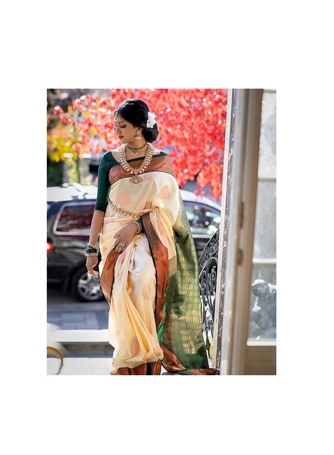 مملكة الإكسسوارات ساري نسائي من أكسسورايز كينغدوم مصنوع من الحرير الناعم المنسوج من كانجيفارام مع قطعة بلوزة - Image 2