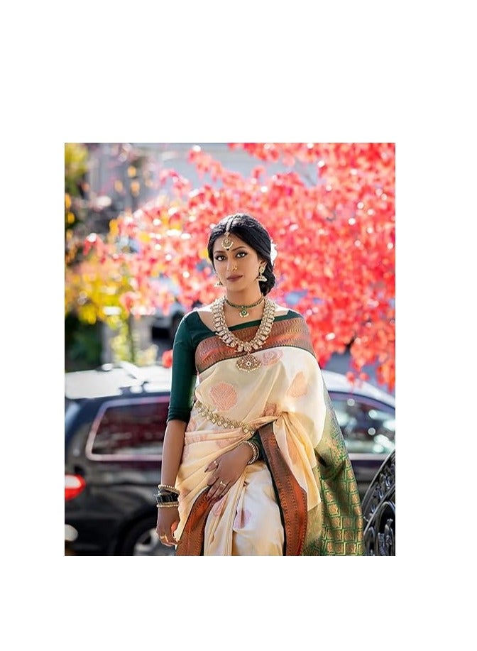 مملكة الإكسسوارات ساري نسائي من أكسسورايز كينغدوم مصنوع من الحرير الناعم المنسوج من كانجيفارام مع قطعة بلوزة - Image 3