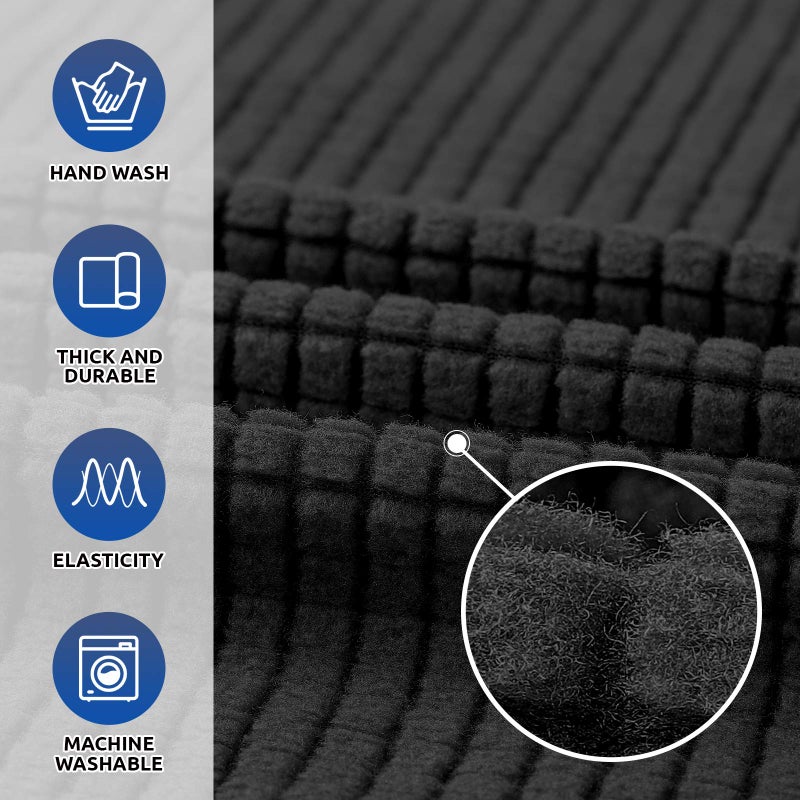 KEKUOU Stretch Single Sofa Slipcover 1 Piece Couch Sofa Cover (31"-55") Furniture Protector 1 Seater Sofa with Elastic Bottom for Kids,Pet.Jacquard Small Checked Pattern Fabric(Small,Black) - Image 3