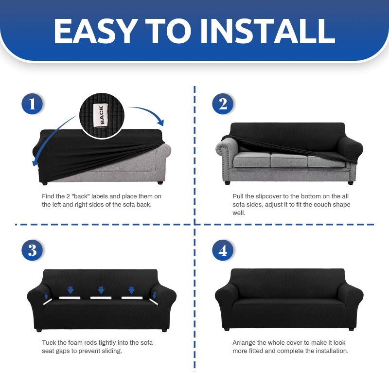 KEKUOU Stretch Single Sofa Slipcover 1 Piece Couch Sofa Cover (31"-55") Furniture Protector 1 Seater Sofa with Elastic Bottom for Kids,Pet.Jacquard Small Checked Pattern Fabric(Small,Black) - Image 5