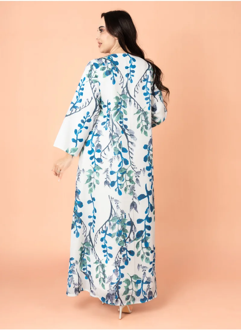 IKKXA Embroidery Applique Wide Cut Jalabiya Blue