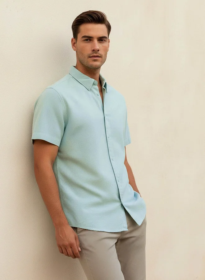 Splash FAV Men Regular Fit Collared Short Sleeves Oxford Shirt