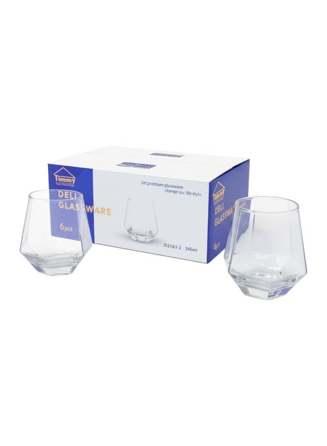 Timmy 6-Piece Glass Tumbler Set 340ml - Modern Clear Drinking Glasses for Water, Juice and Soft Drinks, High-Quality Durable Construction, Elegant Design, Perfect for Daily Home and Office Use