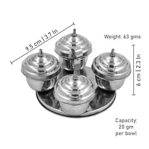 Spillbox Brass Traditional Handcrafted Stainless Steel Kumkum Holder For Pooja | Puja Worship | Puja | Roli | Chawal | Chandan | Haldi | Kumkum Puja Box | Sindoor | Turmeric | Dabbi- Ss 4 In 1 Dabbi - Image 5