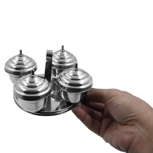 Spillbox Brass Traditional Handcrafted Stainless Steel Kumkum Holder For Pooja | Puja Worship | Puja | Roli | Chawal | Chandan | Haldi | Kumkum Puja Box | Sindoor | Turmeric | Dabbi- Ss 4 In 1 Dabbi - Image 4