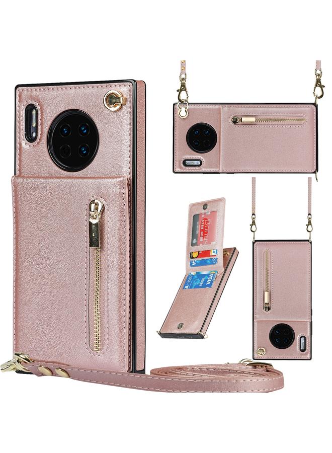 اس-توب جراب لهاتف Huawei Mate 30 Cross-body Zipper مربع الشكل مصنوع من مادة TPU+PU مع حامل وفتحات للبطاقات ومحفظة وحزام - Image 1