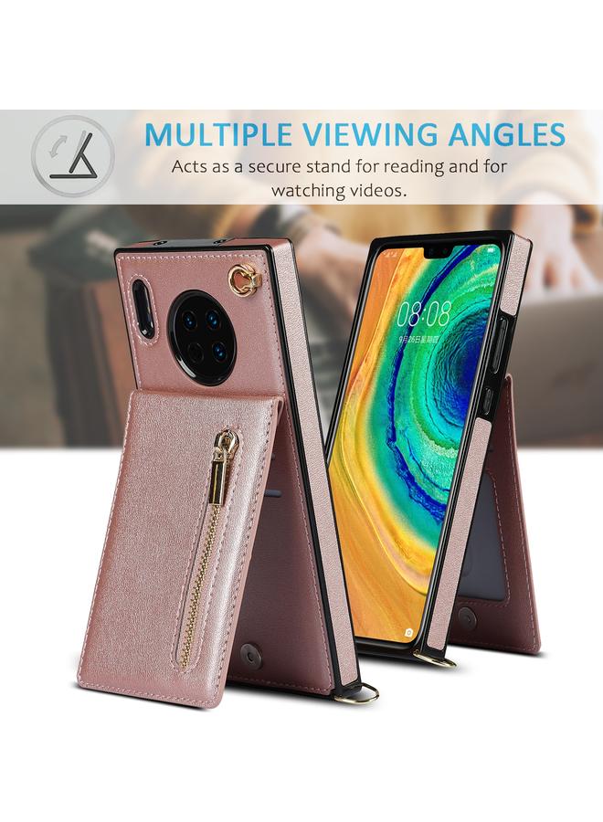 اس-توب جراب لهاتف Huawei Mate 30 Cross-body Zipper مربع الشكل مصنوع من مادة TPU+PU مع حامل وفتحات للبطاقات ومحفظة وحزام - Image 4