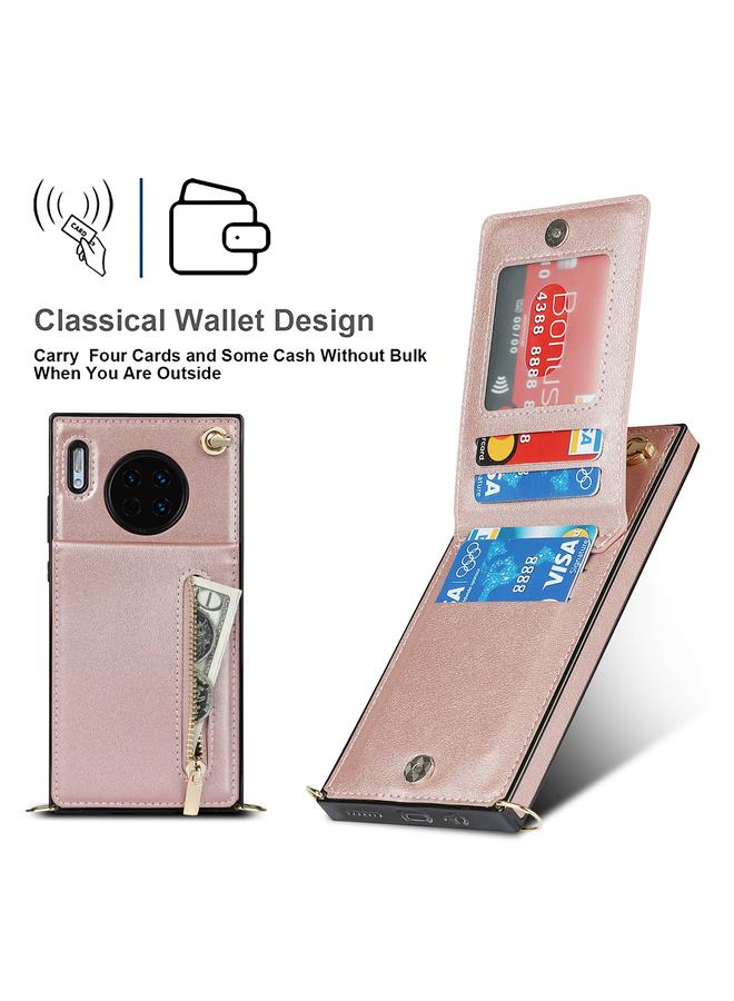 اس-توب جراب لهاتف Huawei Mate 30 Cross-body Zipper مربع الشكل مصنوع من مادة TPU+PU مع حامل وفتحات للبطاقات ومحفظة وحزام - Image 5