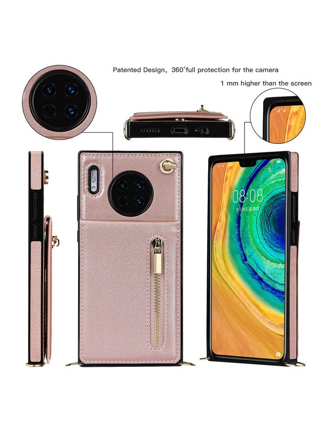 اس-توب جراب لهاتف Huawei Mate 30 Cross-body Zipper مربع الشكل مصنوع من مادة TPU+PU مع حامل وفتحات للبطاقات ومحفظة وحزام - Image 2