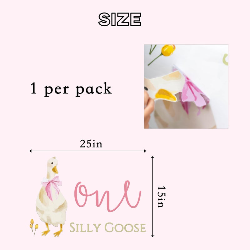 Capiont Caption One Silly Goose Decal - Goose Theme 1st Birthday Decoration for Girls, Pink Bow Goose Birthday Party Supplies, First Birthday Party Balloon Arch Decal - Image 2