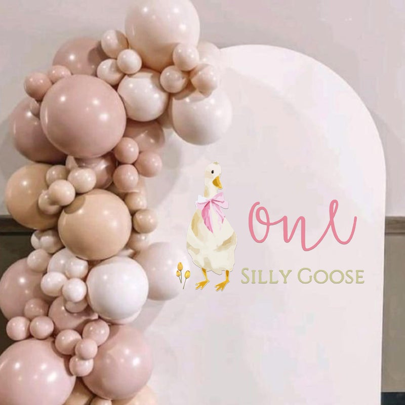 Capiont Caption One Silly Goose Decal - Goose Theme 1st Birthday Decoration for Girls, Pink Bow Goose Birthday Party Supplies, First Birthday Party Balloon Arch Decal - Image 5