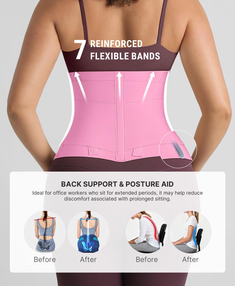 FeelinGirl Waist Trainer Belt Hook Loop Cincher for Tummy Control Workout Daily Wear Shaping Waistbands Deep Pink M - Image 3