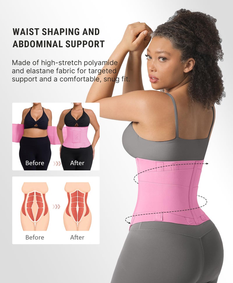 FeelinGirl Waist Trainer Belt Hook Loop Cincher for Tummy Control Workout Daily Wear Shaping Waistbands Deep Pink M - Image 2