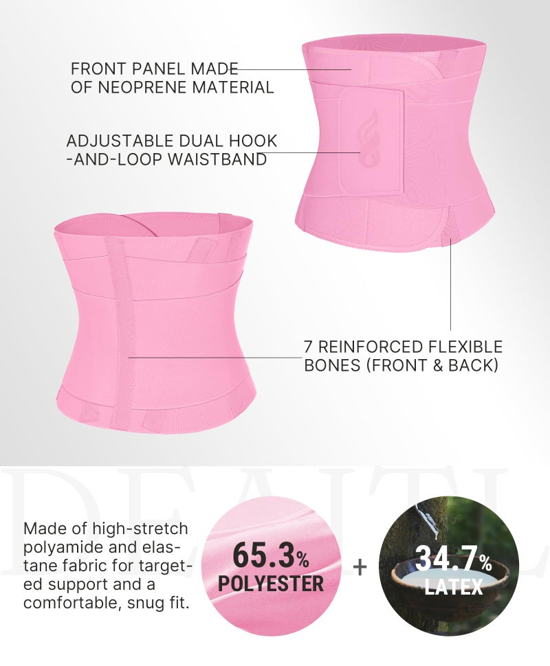 FeelinGirl Waist Trainer Belt Hook Loop Cincher for Tummy Control Workout Daily Wear Shaping Waistbands Deep Pink M - Image 5