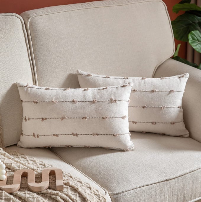 BOHO THROW PILLOW COVERS 12X20 INCHES BEIGE AND NATURAL SET OF 2 MODERN FARMHOUSE DECORATIVE PILLOW COVERS FOR COUCH BED LIVING ROOM