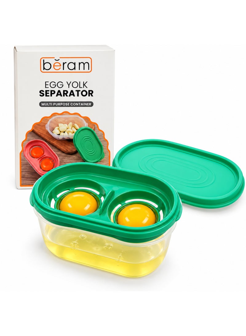 BERAM Egg Separator Storage Box, Yolk and White Filter Container, BPA-Free Multi-Egg Divider, Green Kitchen Gadget for Baking - Image 1