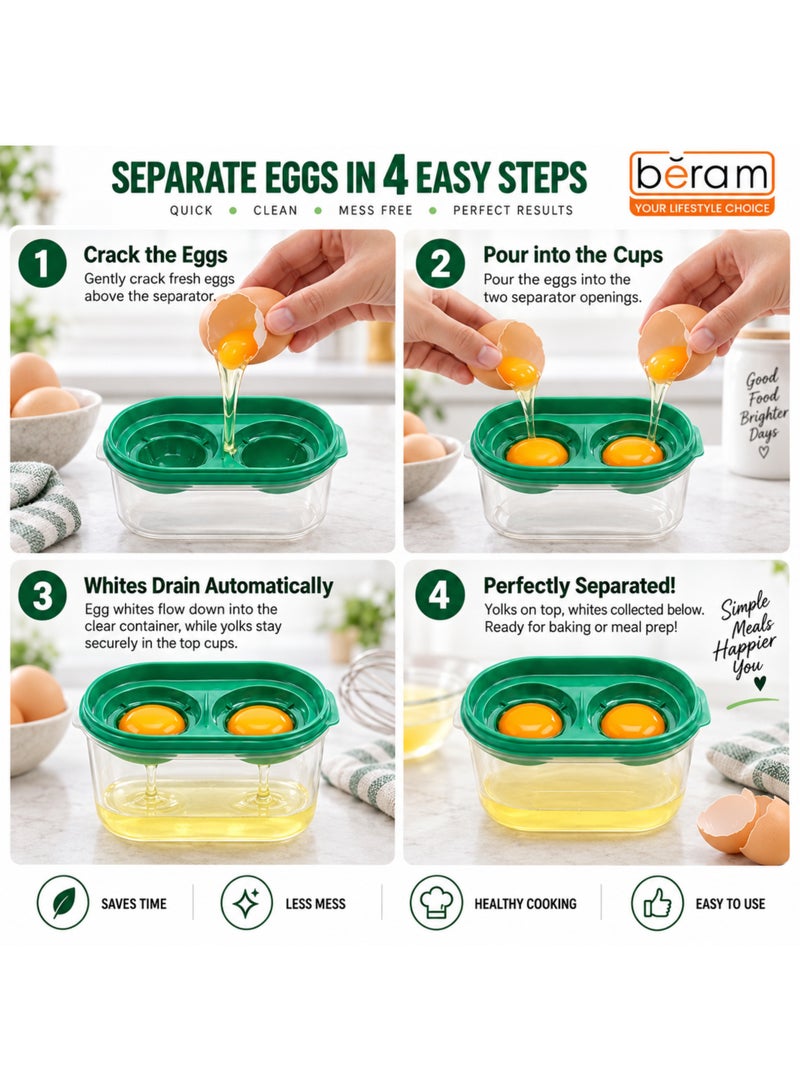 BERAM Egg Separator Storage Box, Yolk and White Filter Container, BPA-Free Multi-Egg Divider, Green Kitchen Gadget for Baking - Image 2