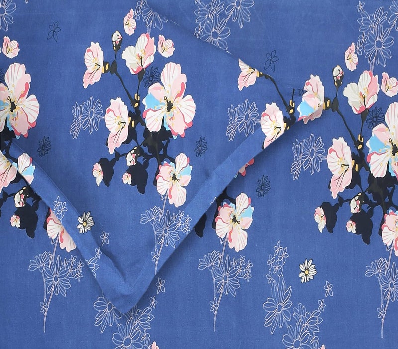 IVAZA IVAZA Floral Print 144 TC Ezyption Cotton Double Bedsheet with 2 Pillow CoversBreathable Wrinkle Free and Soft Touch Blue Flower  - Image 2