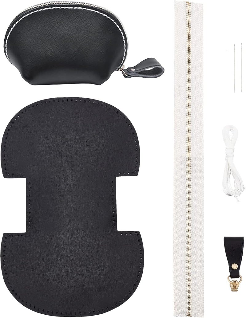 klarako DIY Leather Purse Making Kit, PU Leather Zipper Wallet Making Materials Handmade Mini Change Pouch Coin Purse Sewing Accessories Leather Craft Purse Pocket Making Supplies, 4.5x2.8 Inch - Image 1