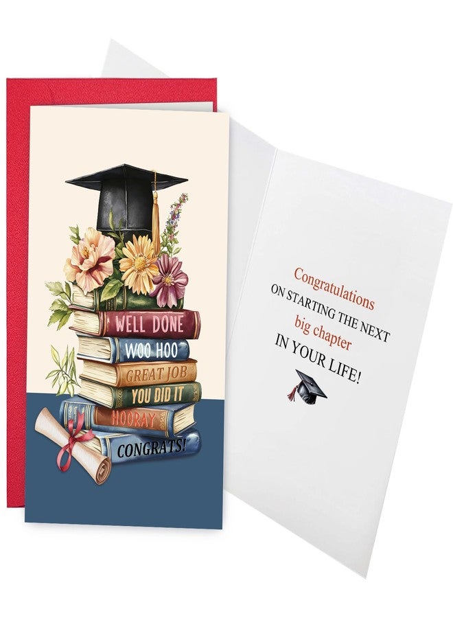 Ogeby Funny Book Stack Themed Graduation Card, Floral Graduation Card for Friend Son Daughter Kids, Congratulations on Starting the Next Big Chapter in Your Life - Image 1